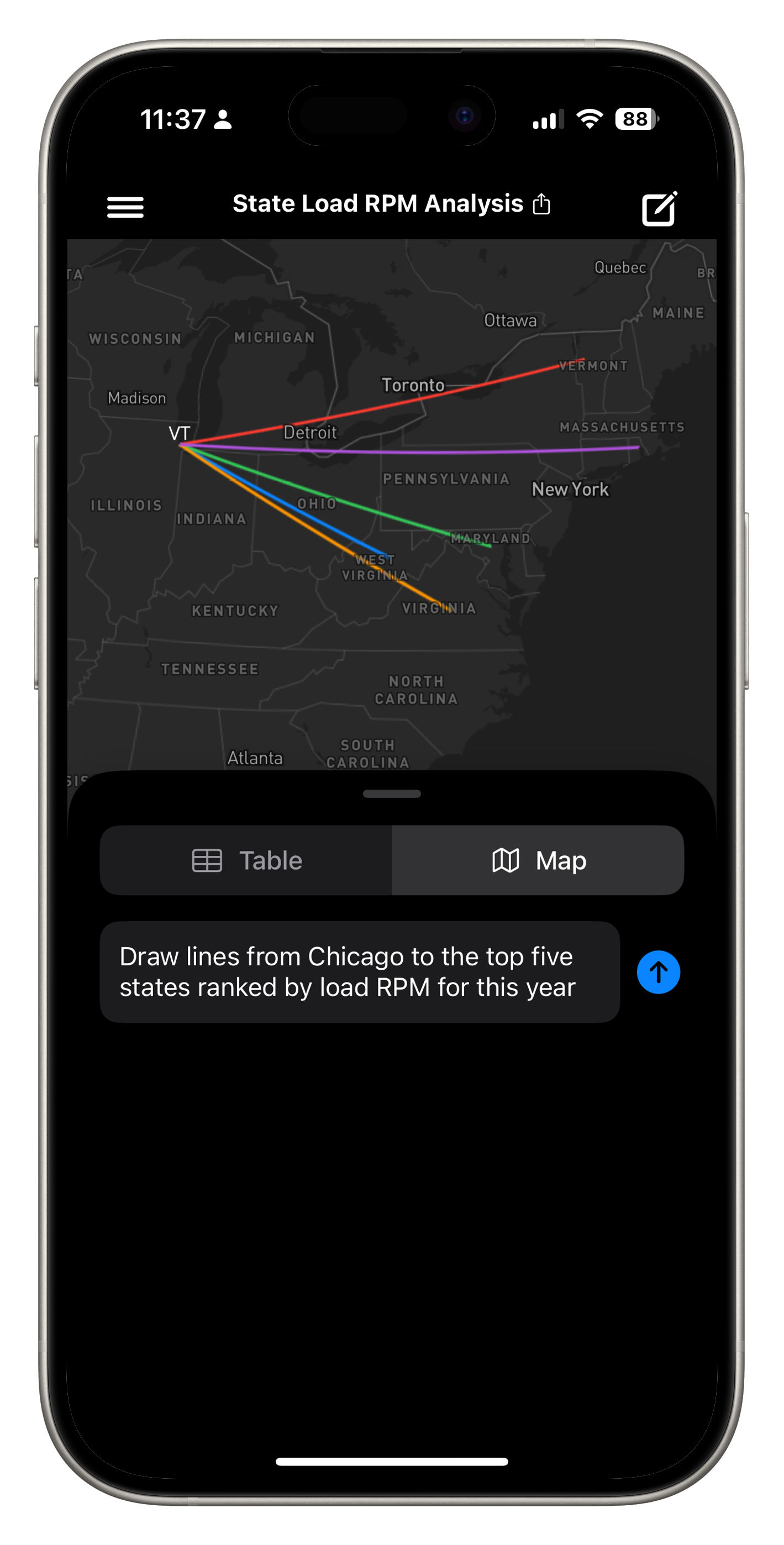 Map visualization of freight routes